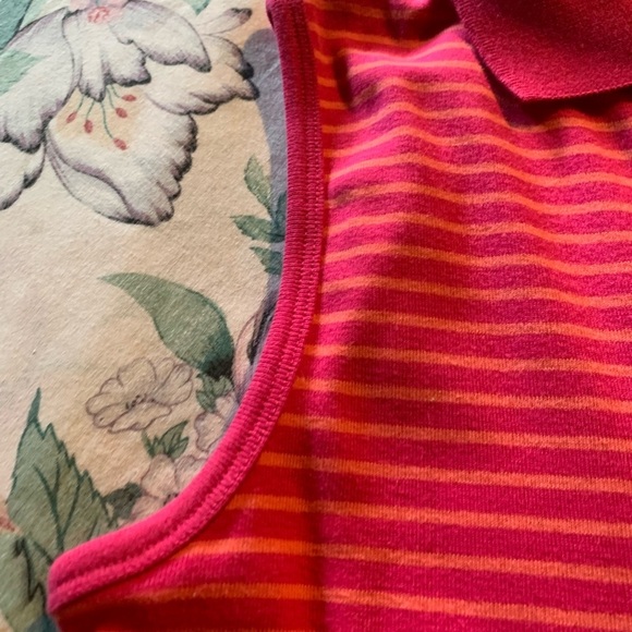 Erika Petite Pink and White Striped Sleeveless Polo Shirt Size LargeP - Picture 3 of 6